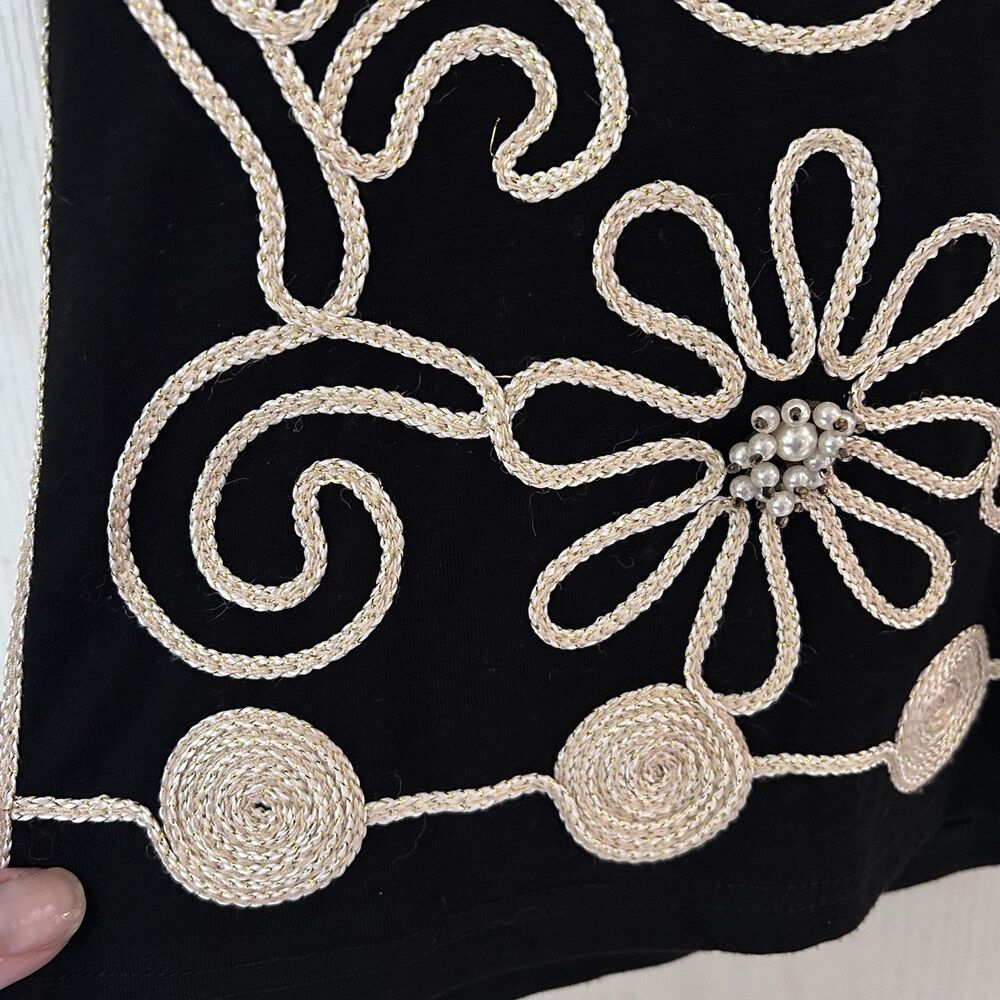 Vintage Lauren Michelle Beaded Floral Knit Sweater Vest Womens M Black Sequined - Picture 12 of 14